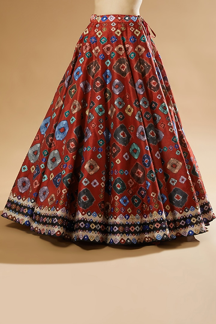 Red Dupion Jacket Wedding Lehenga Set by Rajdeep Ranawat at Pernia's Pop Up Shop